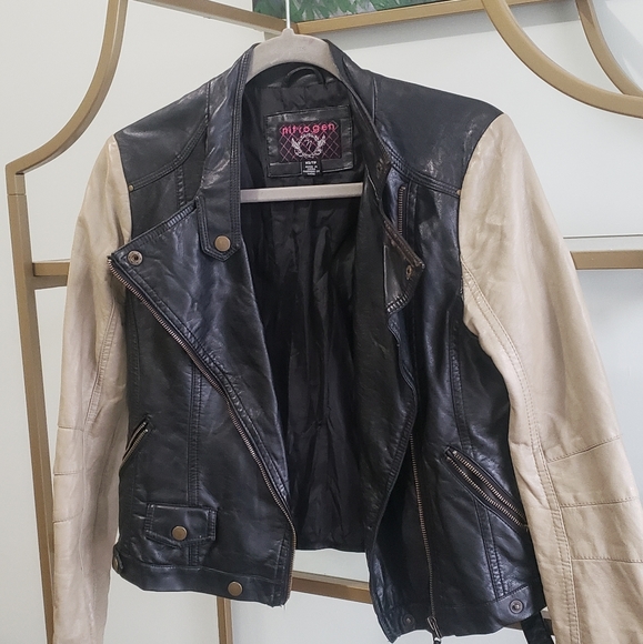 Two-tone, fitted faux leather jacket - Picture 1 of 3